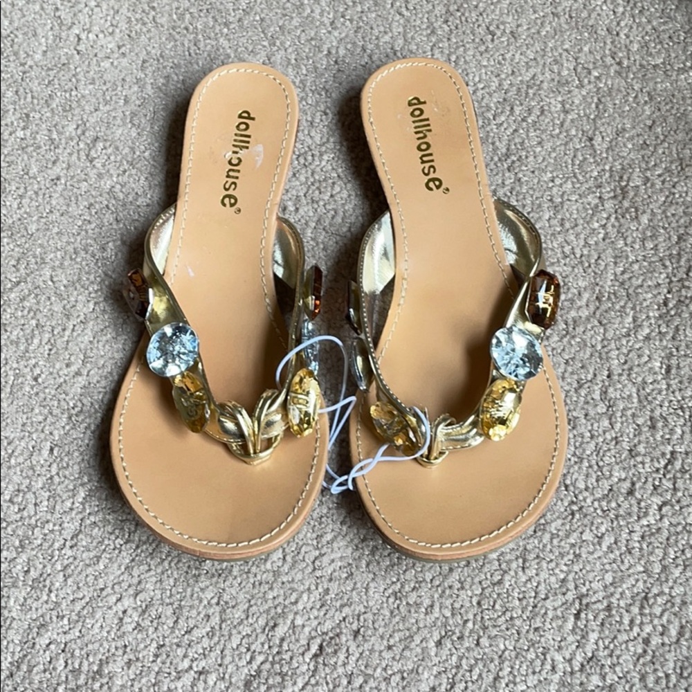 Dollhouse bejeweled flip flops